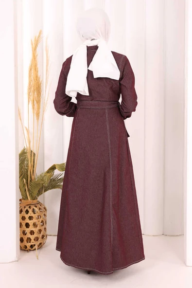 Kot Elbise 7061 Bordo - Resim 5
