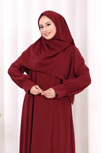 Eşarplı Elbise 6059 Mürdüm - Resim 5