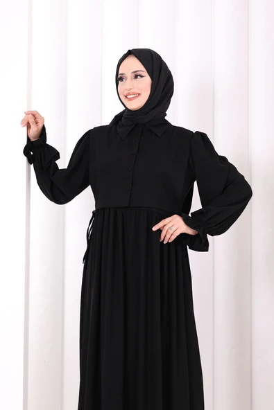 Pelerinli Elbise 6082 Siyah - Resim 4
