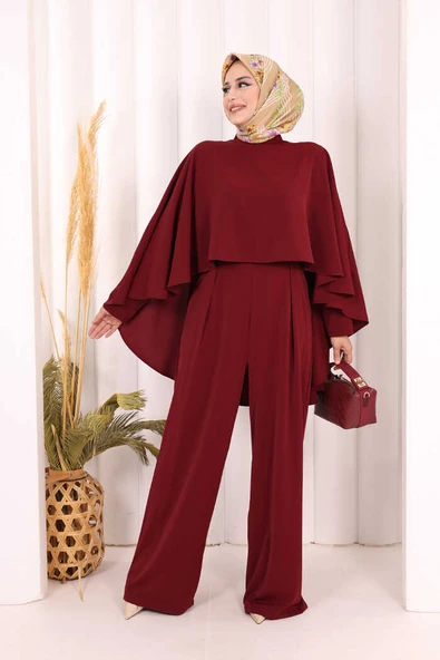 Pelerinli Tulum 8022 Bordo - Resim 2