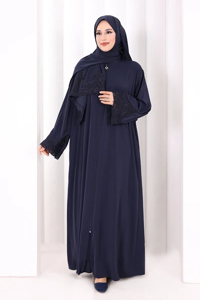 Dantelli Namaz Feracesi 6093 Lacivert - Resim 2
