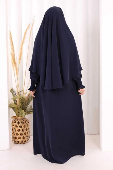 Peçeli Cilbab Model Elbise 6063 Lacivert - Resim 4