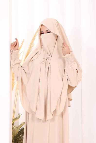 Peçeli Cilbab Model Elbise 6063 Taş - Resim 5
