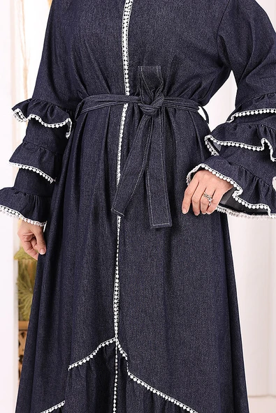 Fırfır Detaylı Abaya 6078 Lacivert - Resim 6