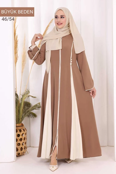 Biyeli Fermuarlı Ferace 7050-1 Taba - Resim 3