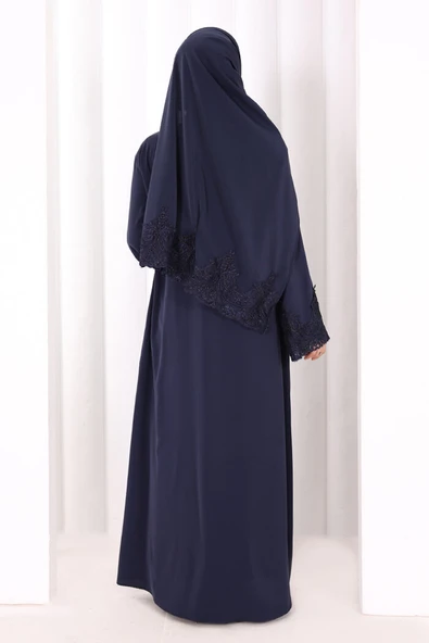Dantelli Namaz Feracesi 6093 Lacivert - Resim 4