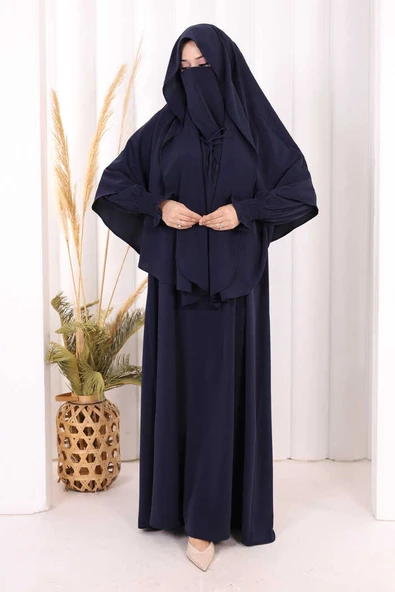Peçeli Cilbab Model Elbise 6063 Lacivert - Resim 2