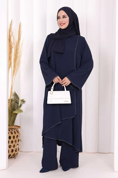 Biyeli Uzun Tunik Pantolon Takım 8005 Lacivert ürün görseli 1
