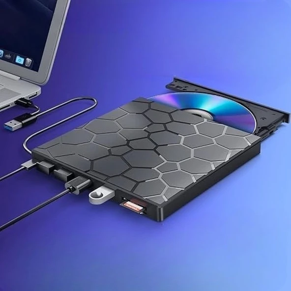 Monozone Harici CD DVD Yazıcı Okuyucu USB 3.0 TypeC 8i 1 Arada Çoklayıcı Hub SD/TF Kart Destekli ürün görseli 1