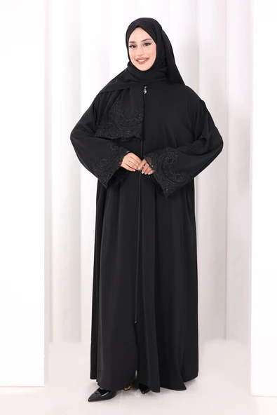 Dantelli Namaz Feracesi 6093 Siyah ürün görseli 1