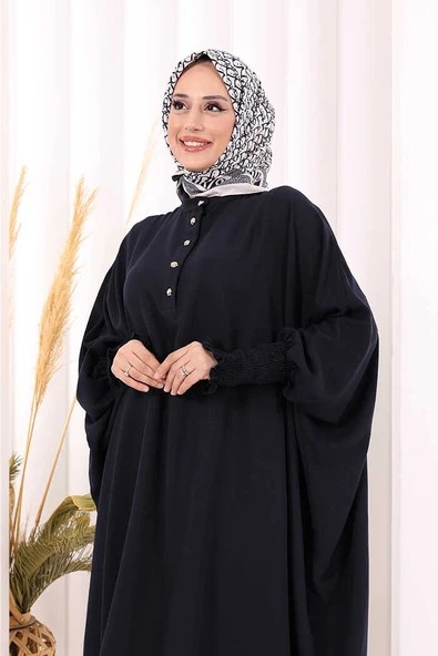 Yarasakollu Elbise 6077 Lacivert - Resim 5