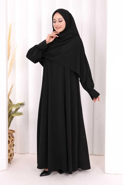 Eşarplı Elbise 6059 Siyah - Resim 2