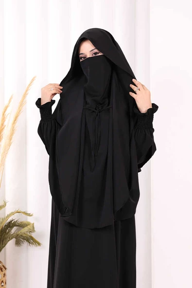 Peçeli Cilbab Model Elbise 6063 Siyah - Resim 5