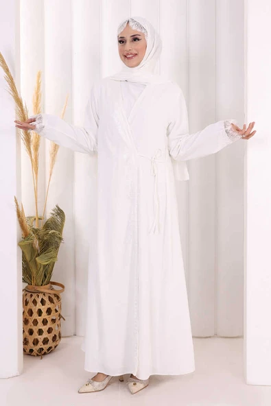 Danteli Şallı Abaya Şal Hediyelidir! 7069 Ekru ürün görseli 1