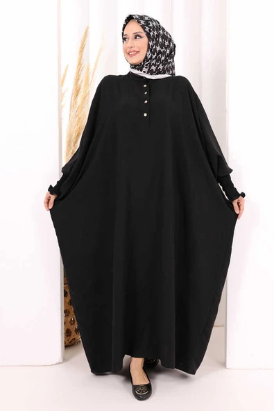 Yarasakollu Elbise 6077 Siyah - Resim 2