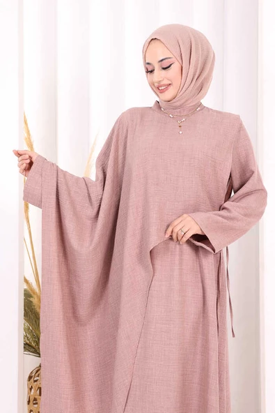 Pelerinli Elbise 6068 Gül Kurusu - Resim 6