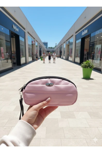 Portföy Stil Çift Gözlü Makyaj ve El Çantası-Dokulu Model - Açık Pembe ürün görseli 1