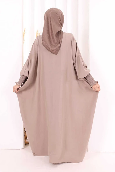 Yarasakollu Elbise 6077 Vizon - Resim 6