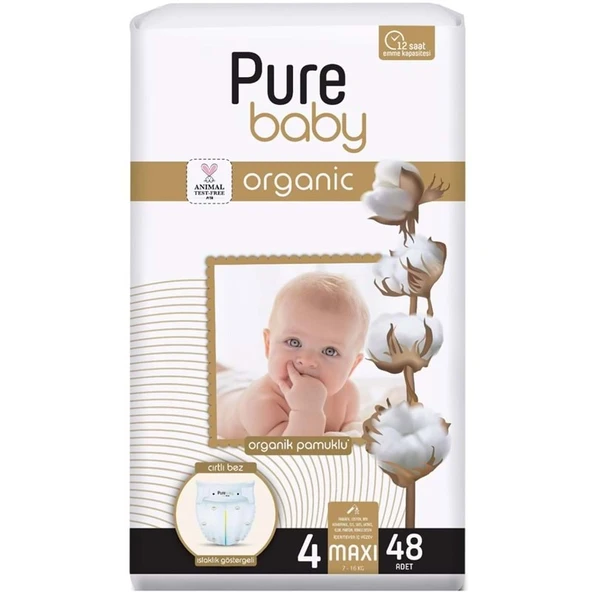 Pure Baby Organik Bebek Bezi 4 Beden 7-16 KG Maxi 48 Adet Fırsat Pk ürün görseli 1