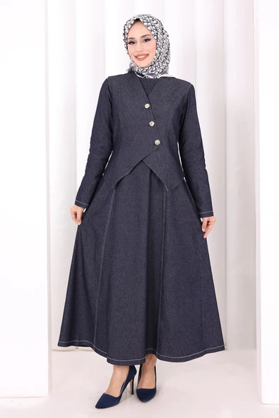 Yelekli Denim Elbise 6081 Lacivert ürün görseli 1