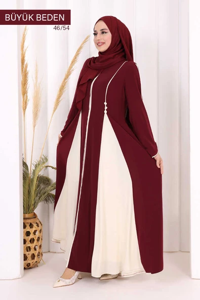 Biyeli Fermuarlı Ferace 7050-1 Mürdüm - Resim 3