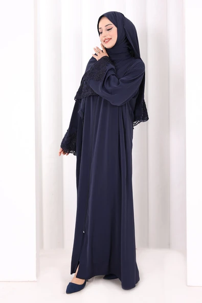 Dantelli Namaz Feracesi 6093 Lacivert - Resim 3