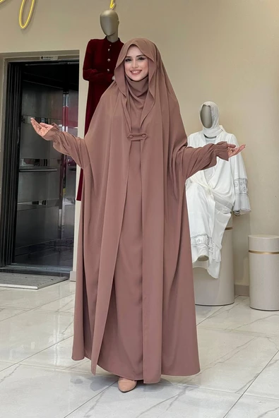 Medine Kendinden Peçeli Sufleli Cilbab 6032 Taba - Resim 2