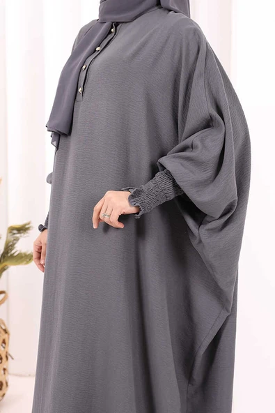 Yarasakollu Elbise 6077 Antrasit - Resim 6