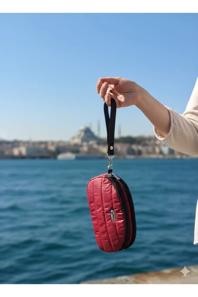 Portföy Stil Çift Gözlü Makyaj ve El Çantası-Dokulu Model - Bordo ürün görseli 1