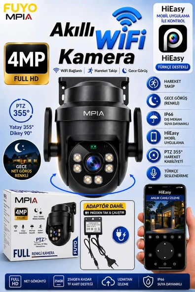 Mpia FUYO Wifi 4MP FullHD PTZ Akıllı Güvenlik Kamerası Hieasy Gece Görüş Sesli Kişi Takibi + 12V Adaptör ürün görseli 1