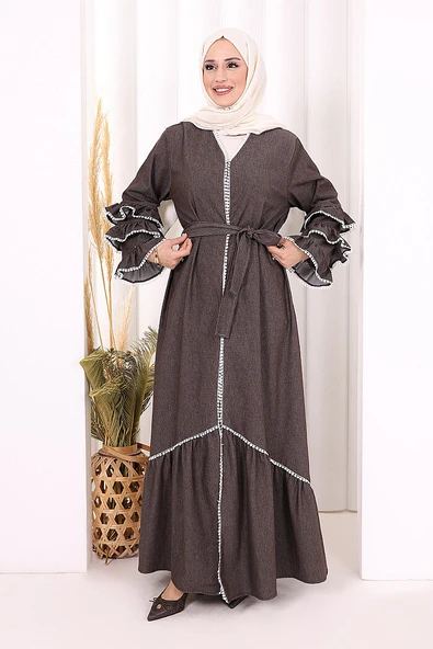 Fırfır Detaylı Abaya 6078 Kahverengi ürün görseli 1