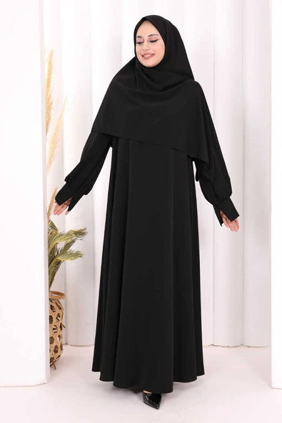 Eşarplı Elbise 6059 Siyah ürün görseli 1