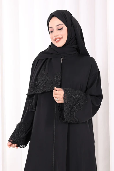 Dantelli Namaz Feracesi 6093 Siyah - Resim 5
