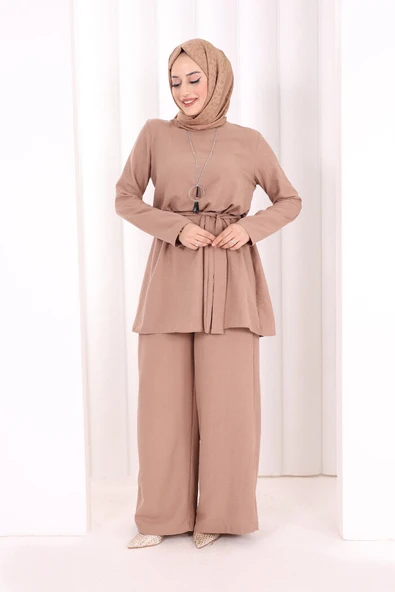 Kolyeli Tunik Pantolon Takım 8027 Somon ürün görseli 1