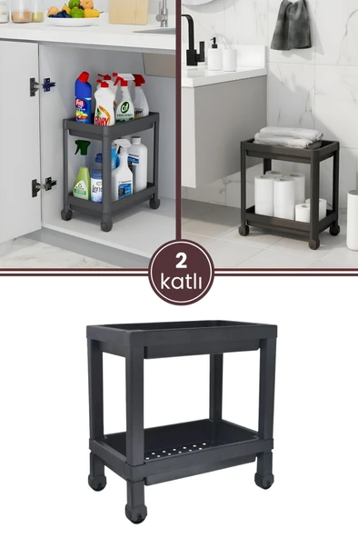 2 Katlı Tekerlekli Çok Amaçlı Raf Ünitesi, Mutfak Banyo Dar Alan Düzenleyici Organizer Depolama Rafı ürün görseli 1