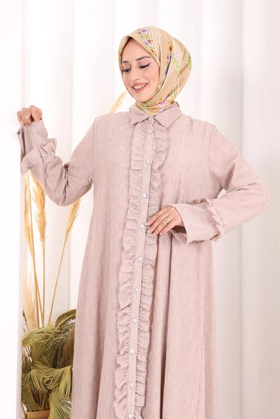 Fırfır Detaylı Elbise 6066 Somon - Resim 5
