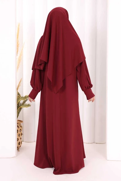 Eşarplı Elbise 6059 Mürdüm - Resim 4