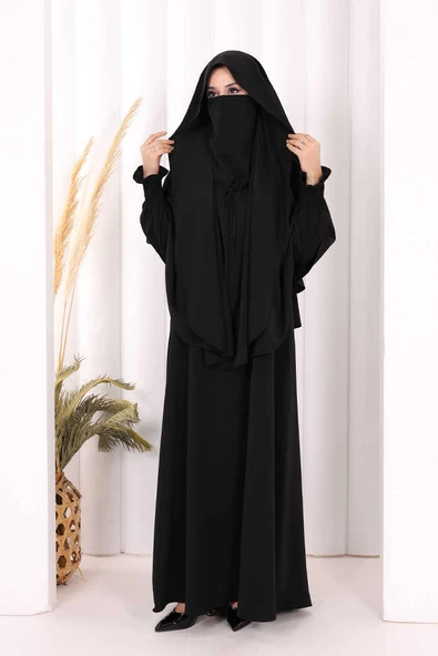 Peçeli Cilbab Model Elbise 6063 Siyah ürün görseli 1