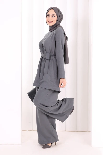 Kolyeli Tunik Pantolon Takım 8027 Antrasit - Resim 3