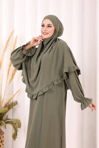 Sufleli Namaz Elbisesi 6034 Haki - Resim 6