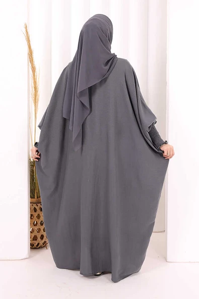 Yarasakollu Elbise 6077 Antrasit - Resim 4