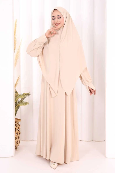 Eşarplı Elbise 6059 Taş - Resim 4