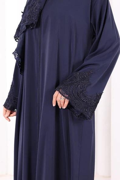Dantelli Namaz Feracesi 6093 Lacivert - Resim 6