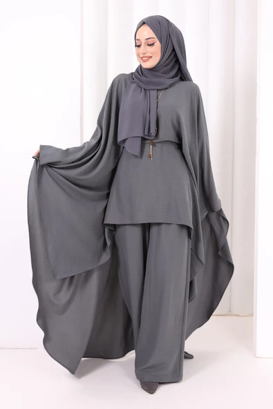 Kolyeli Tunik Pantolon Takım 8026 Antrasit - Resim 4