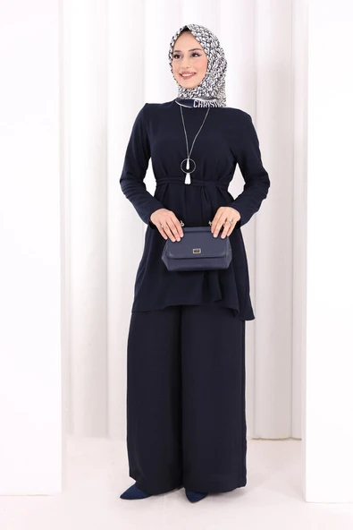 Kolyeli Tunik Pantolon Takım 8027 Lacivert ürün görseli 1