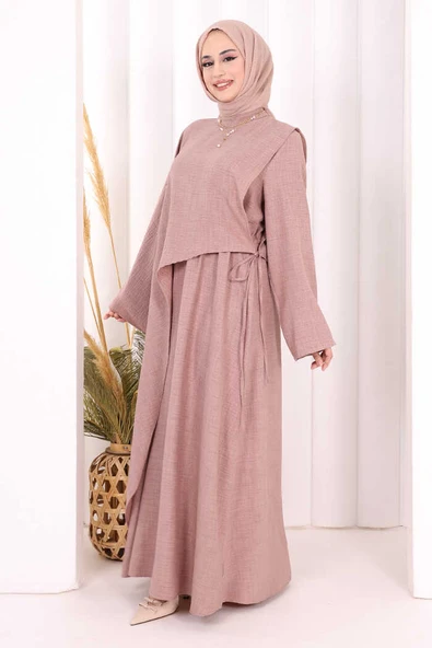 Pelerinli Elbise 6068 Gül Kurusu - Resim 3
