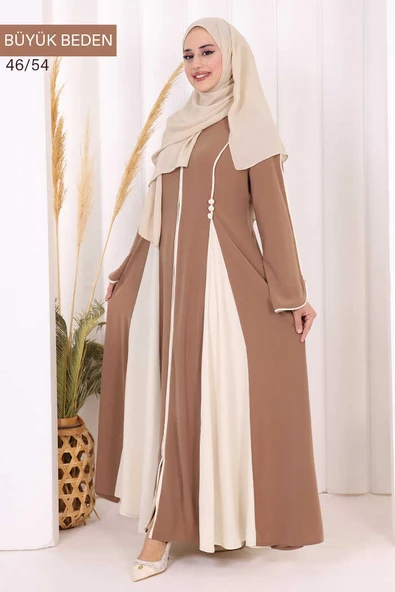 Biyeli Fermuarlı Ferace 7050-1 Taba - Resim 2
