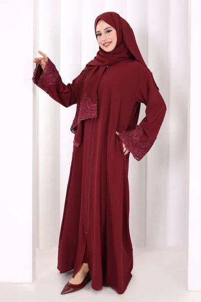 Dantelli Namaz Feracesi 6093 Mürdüm - Resim 3