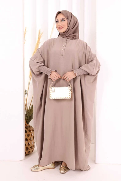 Yarasakollu Elbise 6077 Vizon - Resim 2