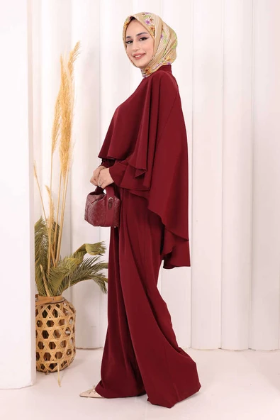 Pelerinli Tulum 8022 Bordo - Resim 4